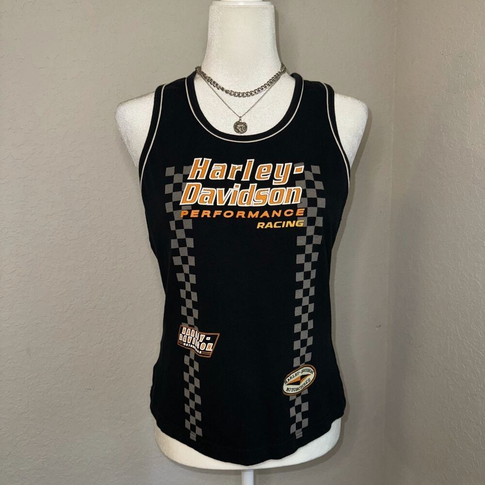 Harley-Davidson Performance Racing Y2K Tank Top Women's Large Black Sleeveless